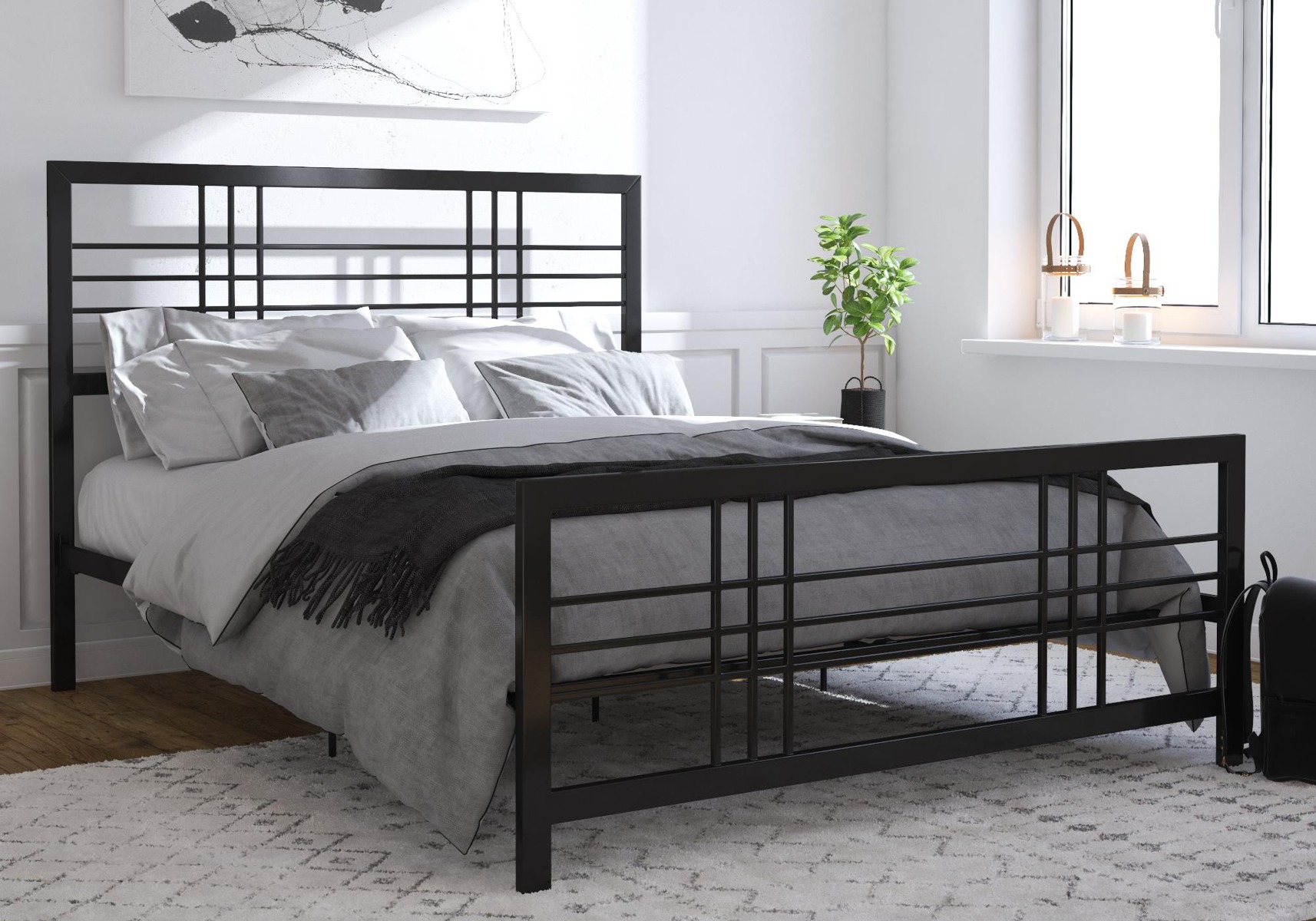 black metal double bed