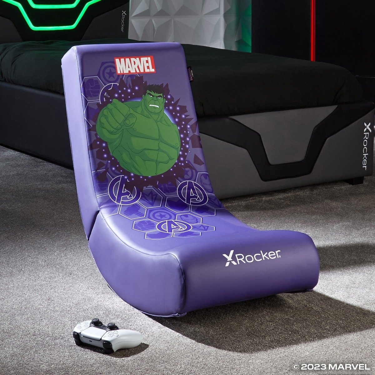 Floor rocker gaming chair with Incredible Hulk branding