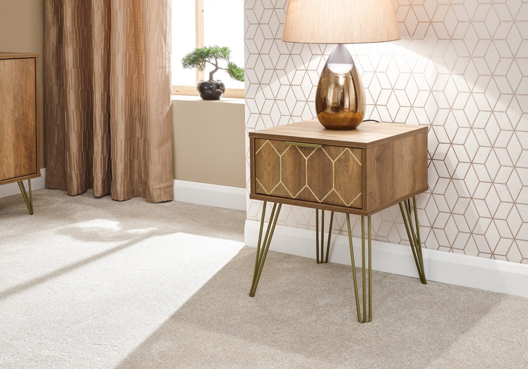 wood retro-style lamp bedside table