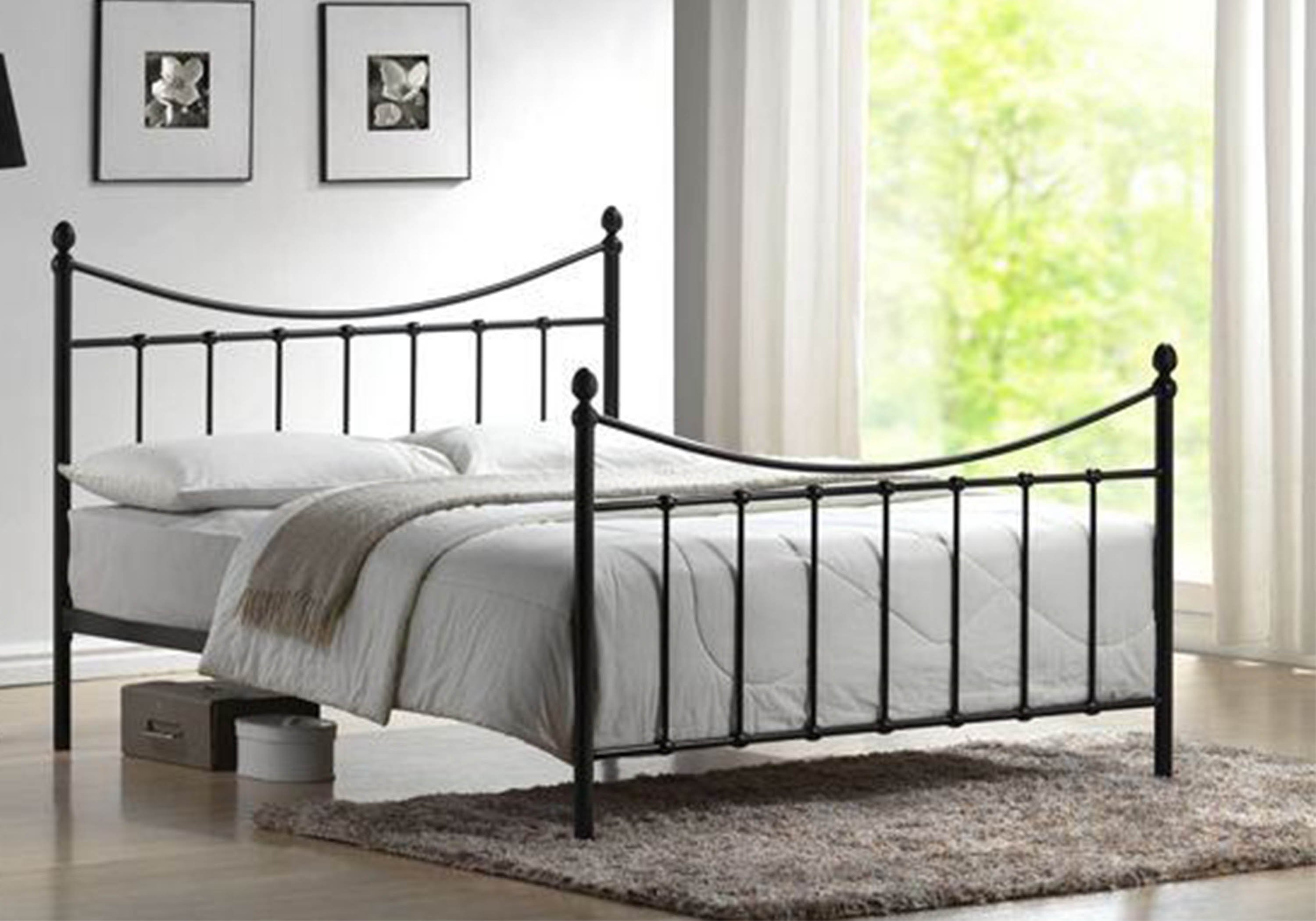 Black metal frame double bed