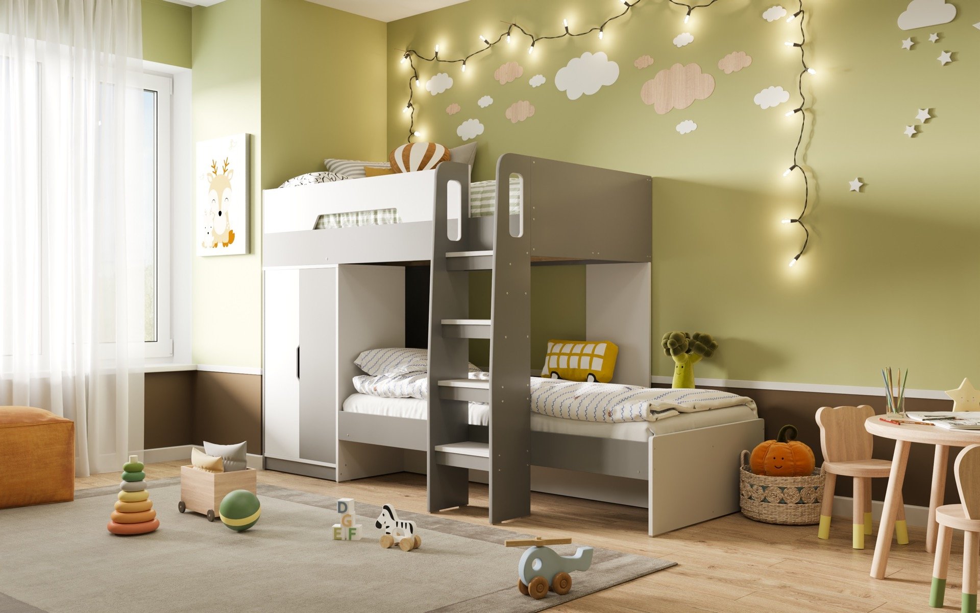 Flair Benito Bunk Bed With Wardrobe White And Grey