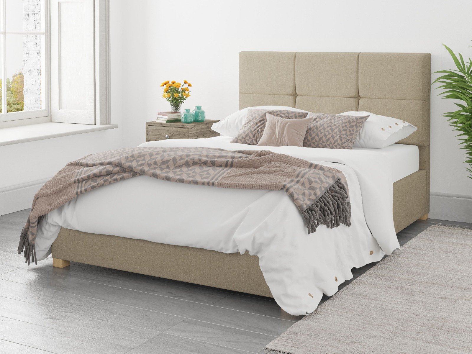 Beige ottoman double bed