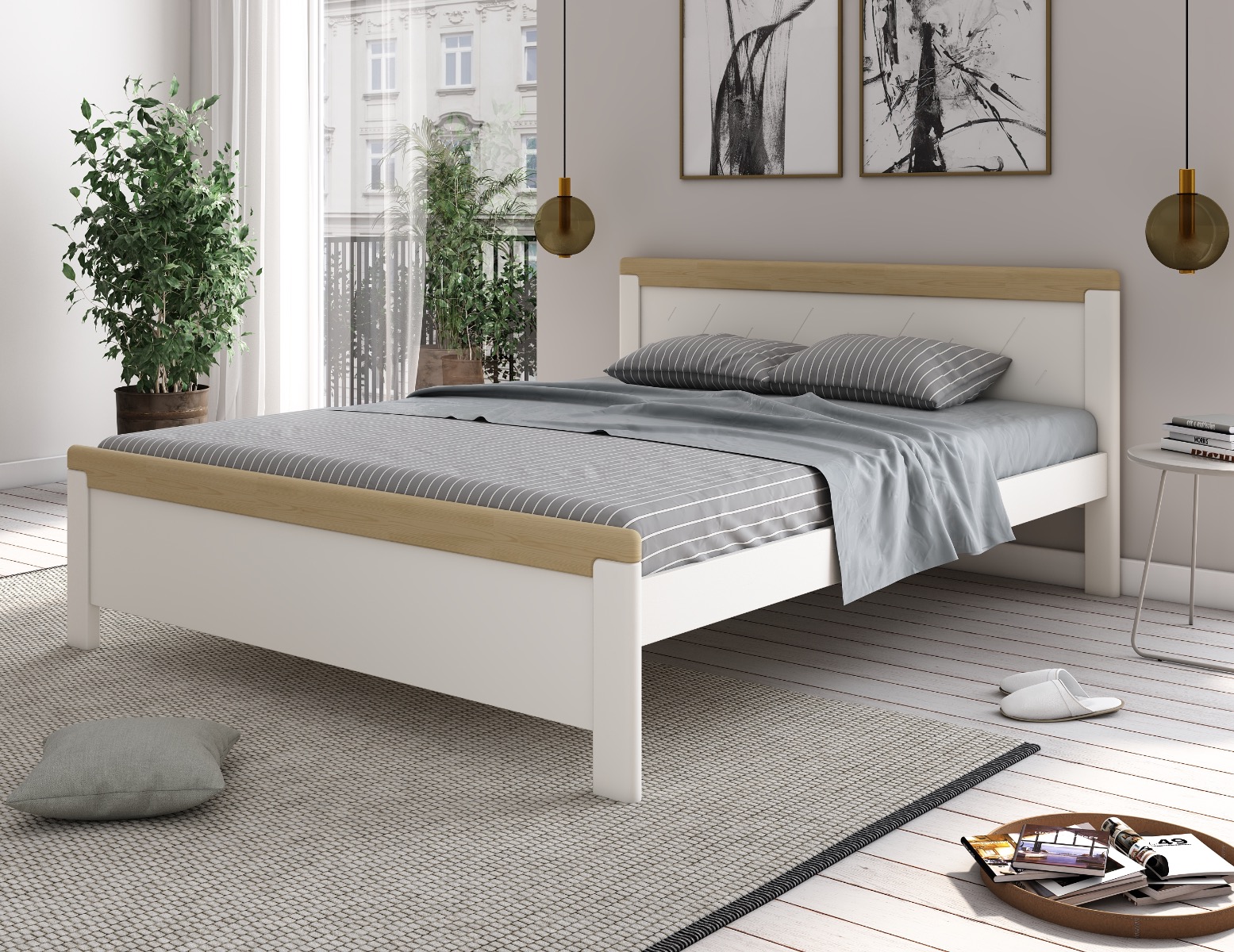 Noomi Carita Solid Wood Bed White & Oak (FSC Certified)