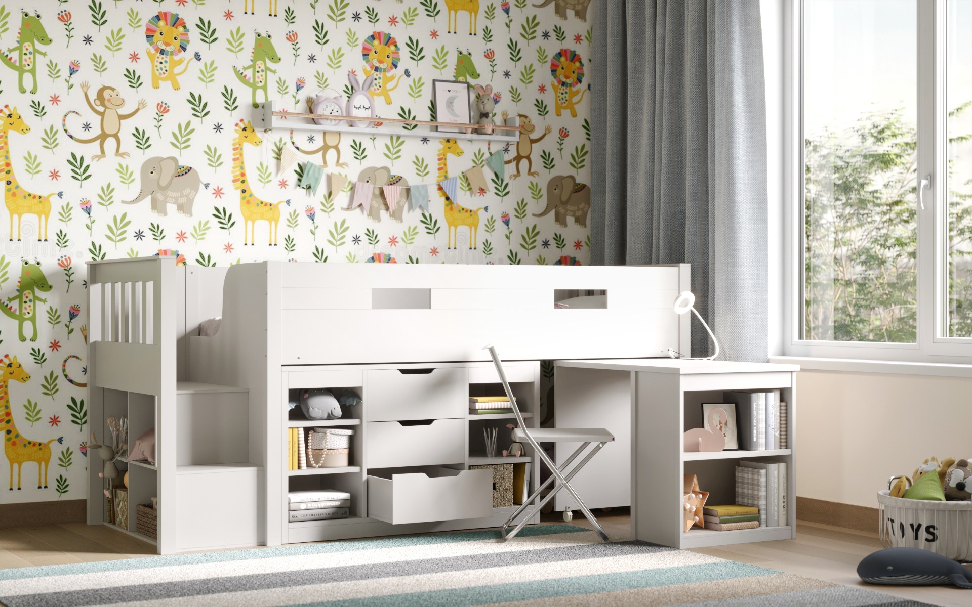 Flair White Charlie Mid Sleeper Set With Storage And Desk