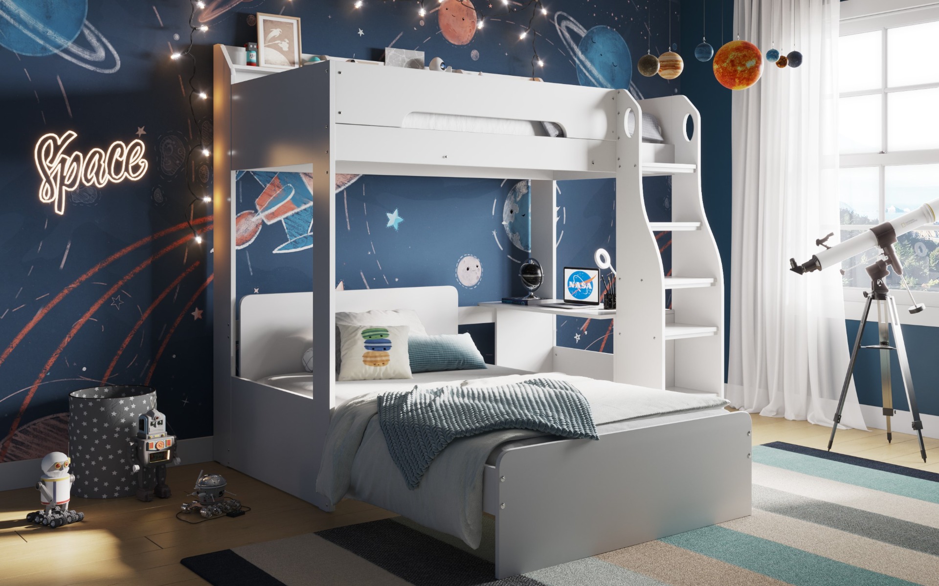 Flair Cosmic L Shaped Triple Bunk Bed White