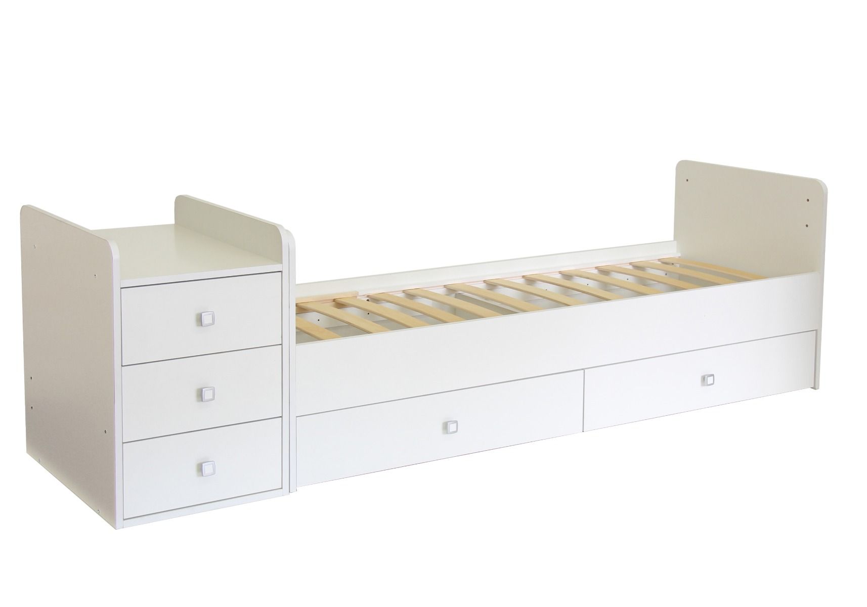 white cot with storage