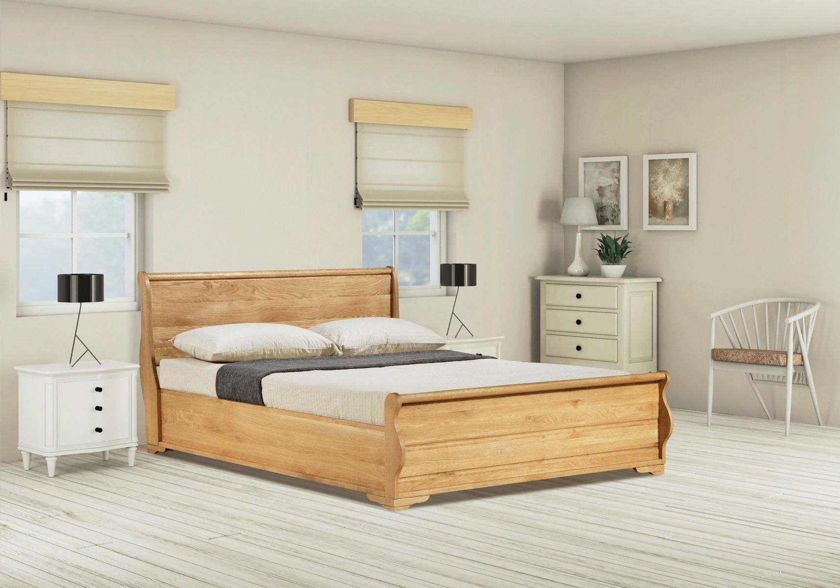 Emporia Beds Windsor Solid Oak Sleigh Ottoman Bed