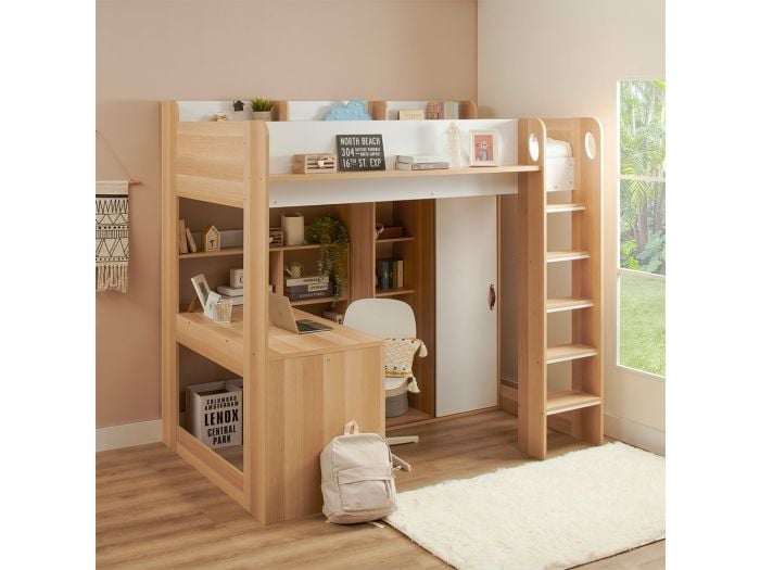 Flair Ava High Sleeper Bed with Desk, Wardrobe and Storage