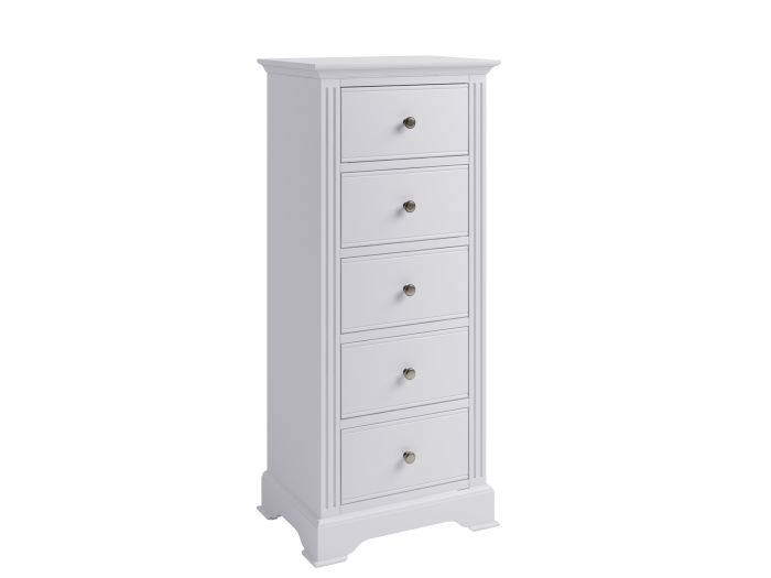 Snooze White Wooden 5 Drawer Narrow Chest
