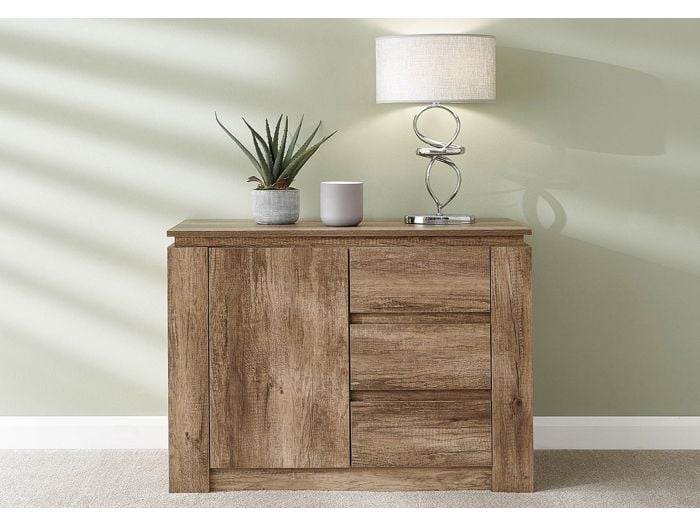 GFW Canyon Oak Multi Unit 3 drawers 1 cupboard with shelf Oak effect finish sturdy particle board construction