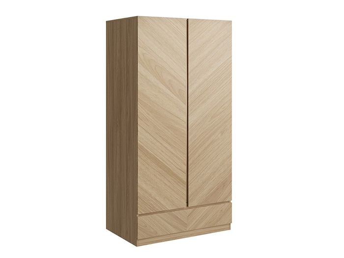 GFW Catania 2 Door 1 Drawer Wardrobe modern style with a classic herringbone inspired wood grain finish available in oak and walnut