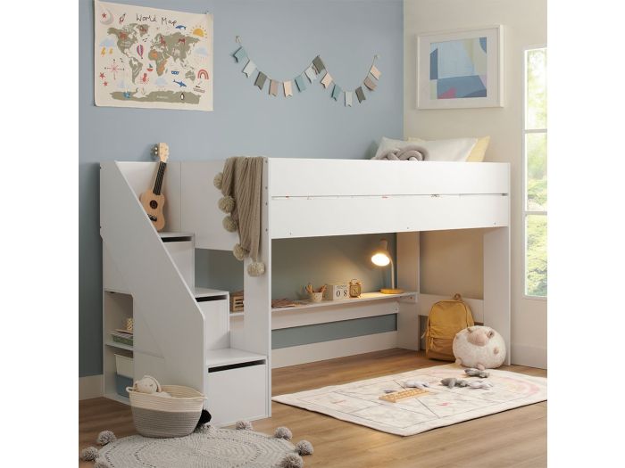 Flair Olivia Mid Sleeper Bed with Shelves and Storage Stairs
