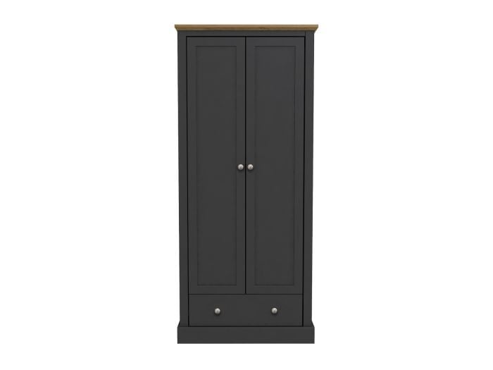 LPD Devon 2 Door 1 Drawer Charcoal & Oak Wardrobe
