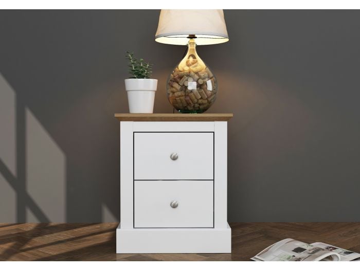 LPD Devon 2 Drawer White & Oak Bedside