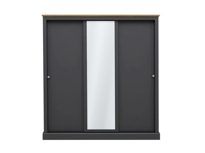 LPD Devon Charcoal & Oak 3 Door Sliding Mirrored Wardrobe
