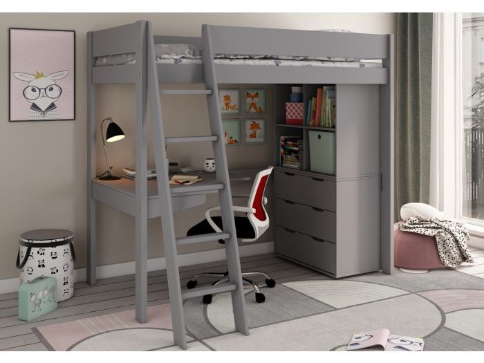 Kids Avenue Estella Grey High Sleeper with Chest, Cube and Desk
