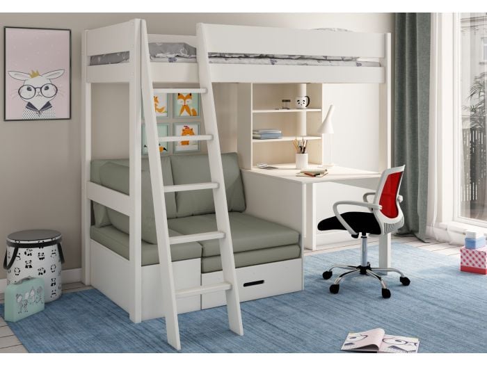 Kids Avenue Estella White Highsleeper with Desk and Futon
