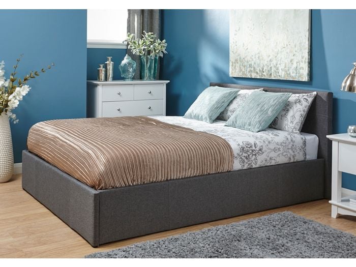 GFW Side Lift Ottoman Bed modern design sturdy hardwood frame available in grey hopsack fabric and grey faux leather