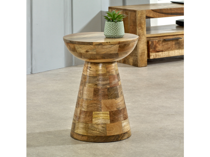 Indian Hub Surrey Solid Wood Round Side Table Mushroom Style