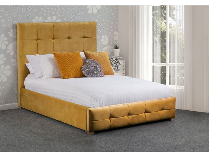 Sweet Dreams Music Fabric Bed Frame high padded headboard button detailing slatted base choice of fabrics