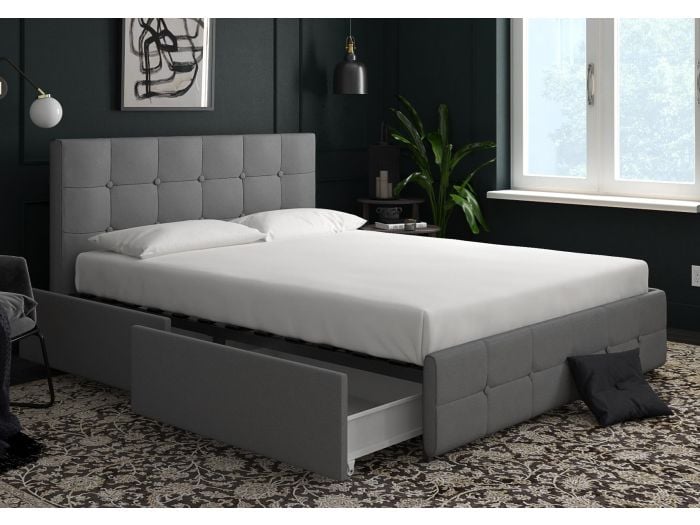 Dorel Rose Linen Upholstered Storage Bed Frame Modern style grey linen four drawers sprung slatted base