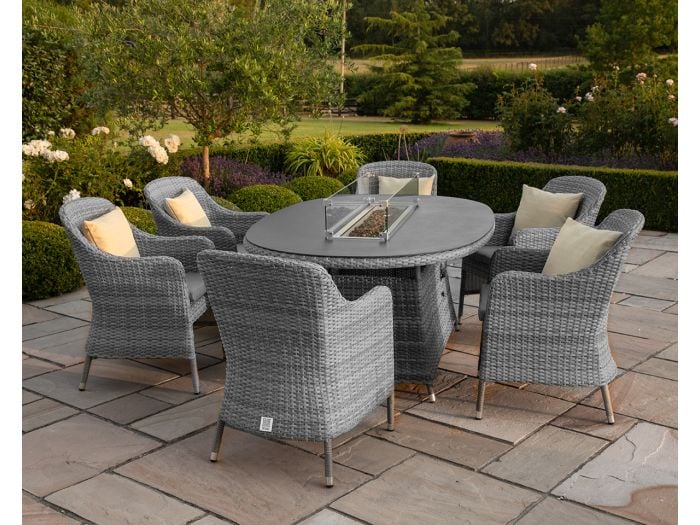 Maze Santorini 6 Seat Oval Fire Pit Dining Set