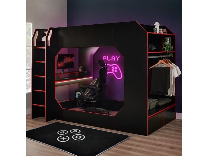 Recoil Boss Pod Small Double Gaming Highsleeper Bed with Desk and Storage
