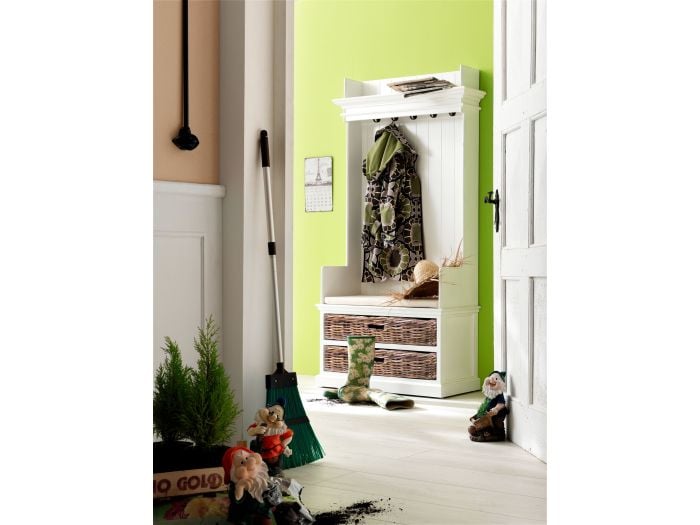 Nova Solo Halifax Entryway Coat Rack And Bench Unit With Cushion And Basket Set