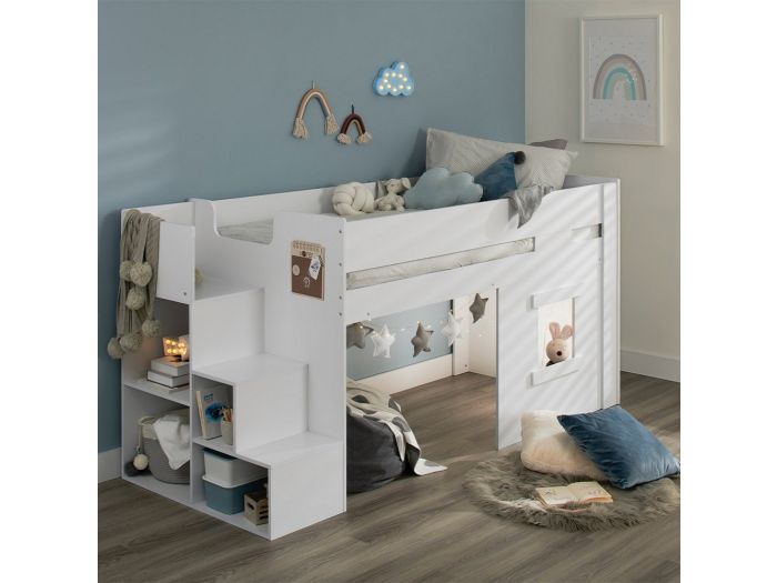 Flair Marlowe Mid Sleeper Bed with Steps and Storage White