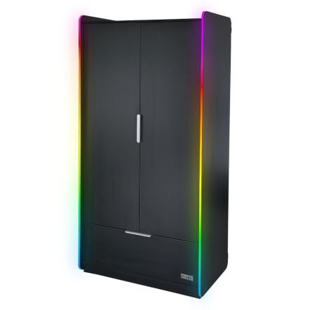 X Rocker Electra 2 Door Wardrobe With Drawer - LED Lighting - Black