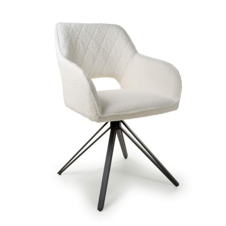 Flair Lincoln Swivel Boucle White Dining Chair (Pair)