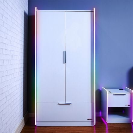 X Rocker Electra 2 Door Wardrobe With Drawer - LED Lighting - White
