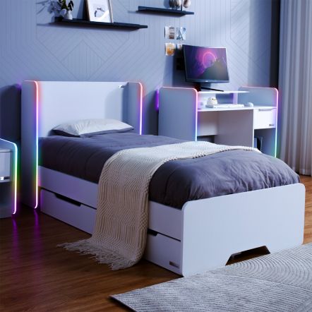 X Rocker Electra Bed With Trundle Drawers - LED Lighting - White
