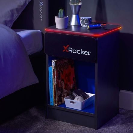 X Rocker Carbon-Tek Bedside Table with LEDs & Wireless Charging - Grey/Blue