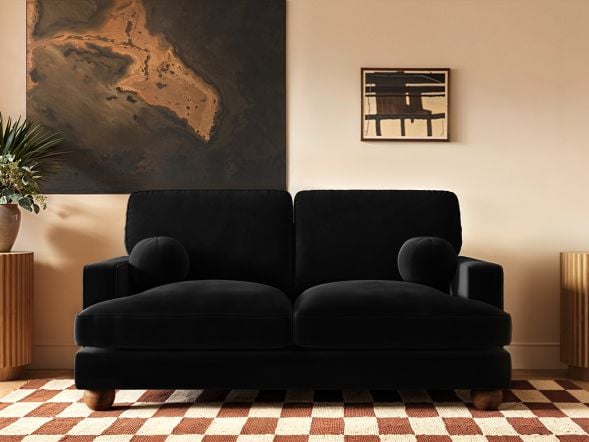 Solace+Co Addison 2 Seater Black Velvet Sofa