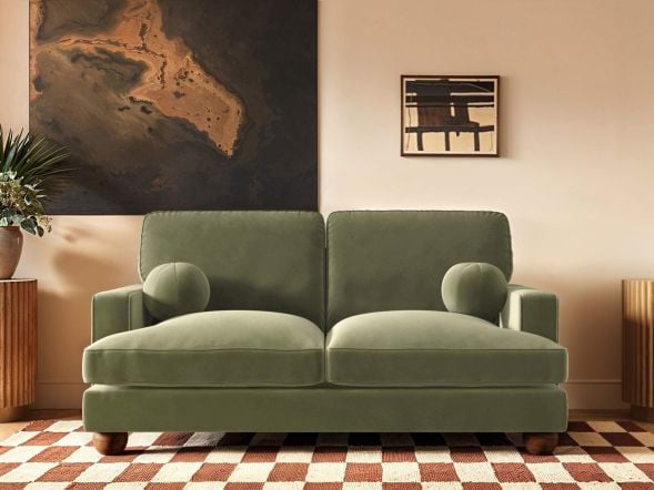 Solace+Co Addison 2 Seater Khaki Green Velvet Sofa