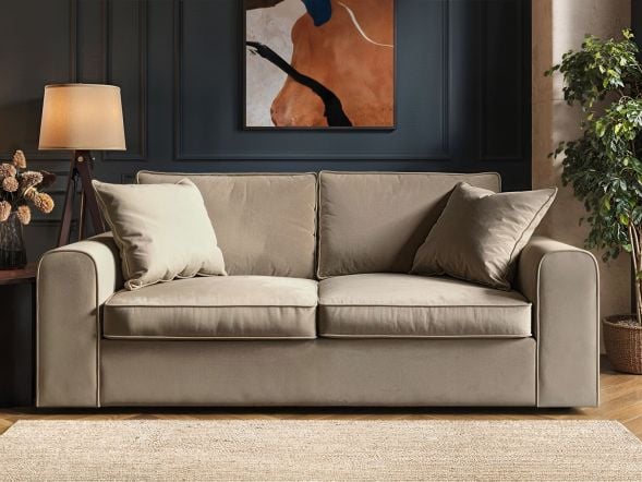 Solace+Co Ainsley 3 Seater Sofa Beige Velvet