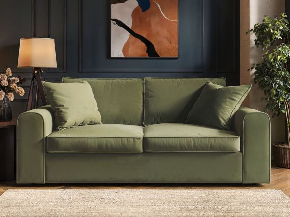 Solace+Co Ainsley 3 Seater Sofa Khaki Green Velvet