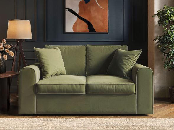 Solace+Co Ainsley 2 Seater Sofa Khaki Green Velvet