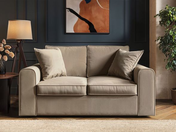 Solace+Co Ainsley 2 Seater Sofa Beige Velvet