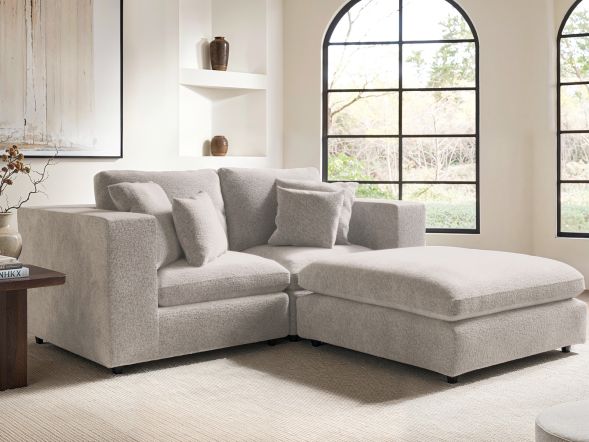 Solace+Co Asher 3 Seater with Footstool Beige Boucle