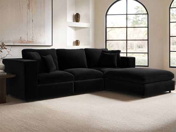 Solace+Co Asher 4 Seater with Footstool Black Velvet