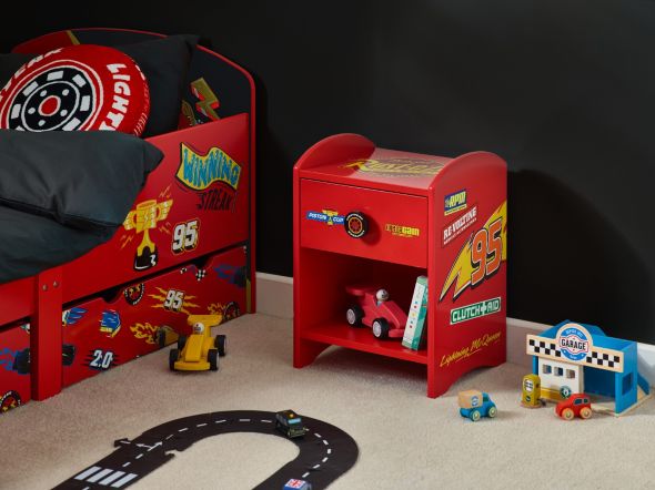 Pixar Cars Lightning McQueen Kids Bedside Table Red