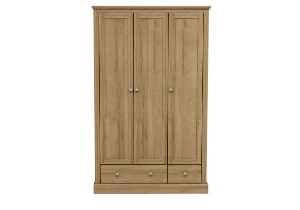 LPD Devon 3 Door 2 Drawer Oak Wardrobe