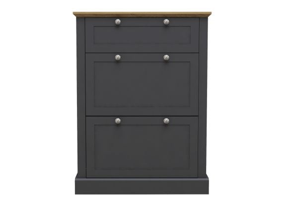 LPD Devon Charcoal & Oak 3 Tier Shoe Cabinet