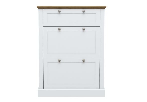 LPD Devon White & Oak 3 Tier Shoe Cabinet