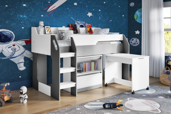 Flair Lulu Midsleeper with Storage in White And Grey