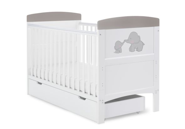 Obaby Grace Inspire Cot Bed & Under Drawer - Me & Mini Me Elephants Grey
