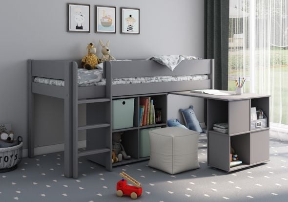 Kids Avenue Estella Grey Mid Sleeper with Cube and Desk