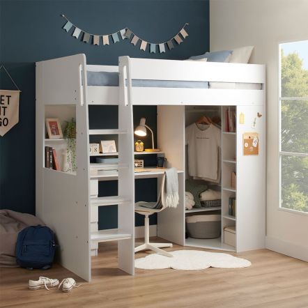 Flair Harper High Sleeper Bed with Desk, Wardrobe and Storage